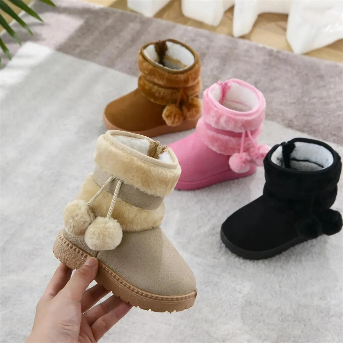 Stivali da neve per ragazzi e ragazze Stivali invernali comodi e spessi per bambini 2024 Stivaletti in peluche spessi alla moda