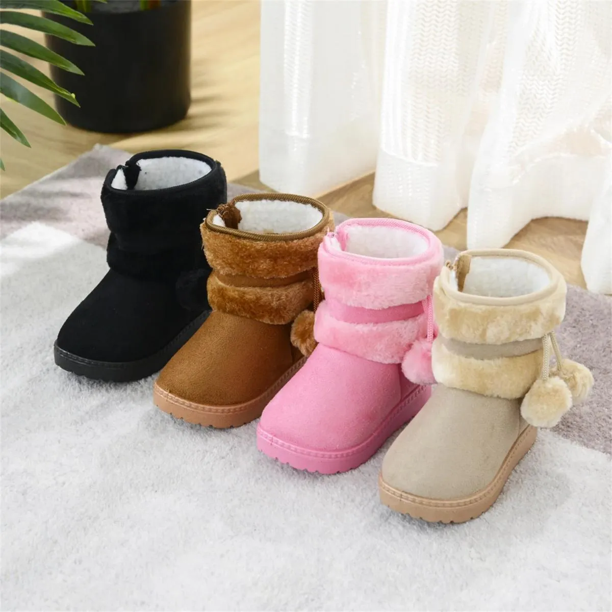 Stivali da neve per ragazzi e ragazze Stivali invernali comodi e spessi per bambini 2024 Stivaletti in peluche spessi alla moda