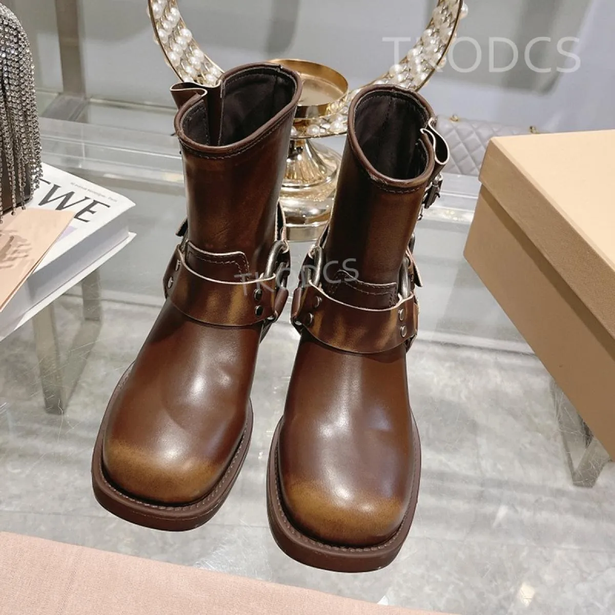 Stivali lunghi da donna autunno inverno Stivali lunghi in vera pelle di alta qualità con punta quadrata Stivaletti con tacco gro