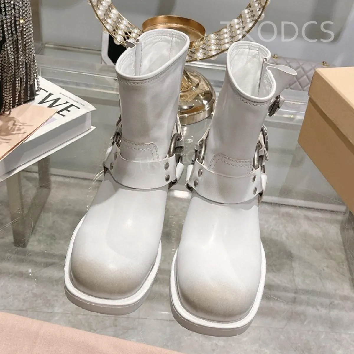 Stivali lunghi da donna autunno inverno Stivali lunghi in vera pelle di alta qualità con punta quadrata Stivaletti con tacco gro