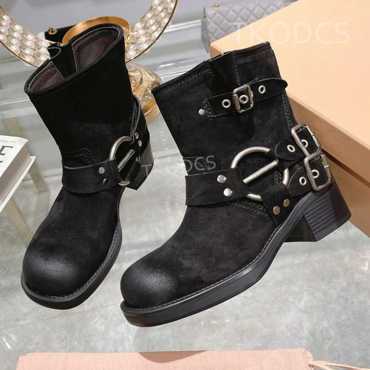Stivali lunghi da donna autunno inverno Stivali lunghi in vera pelle di alta qualità con punta quadrata Stivaletti con tacco gro