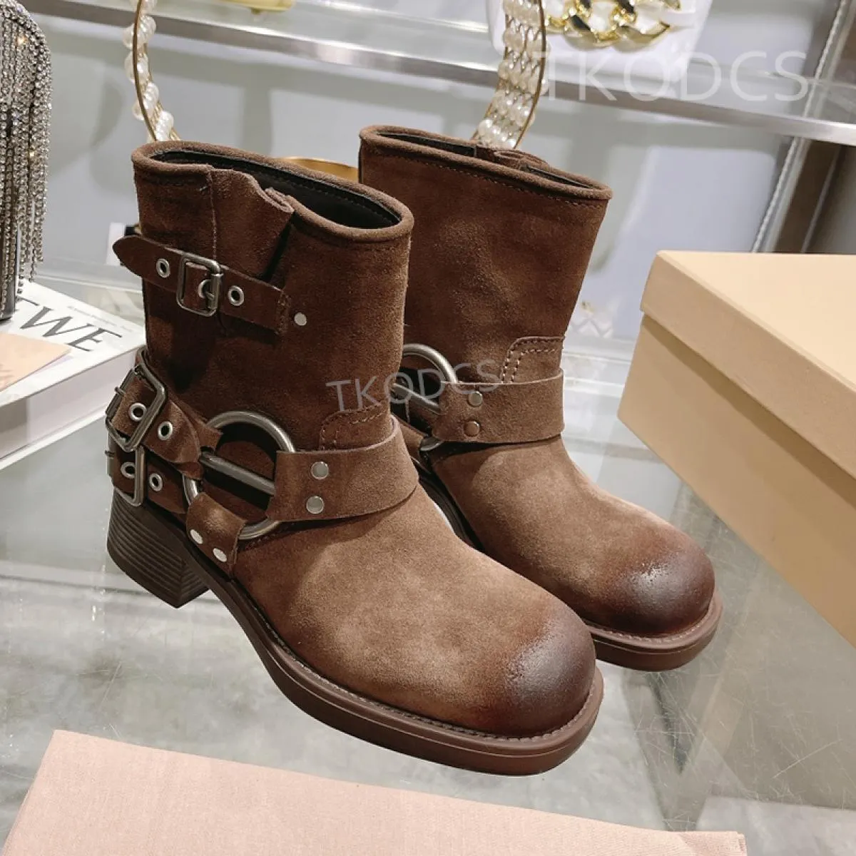 Stivali lunghi da donna autunno inverno Stivali lunghi in vera pelle di alta qualità con punta quadrata Stivaletti con tacco gro