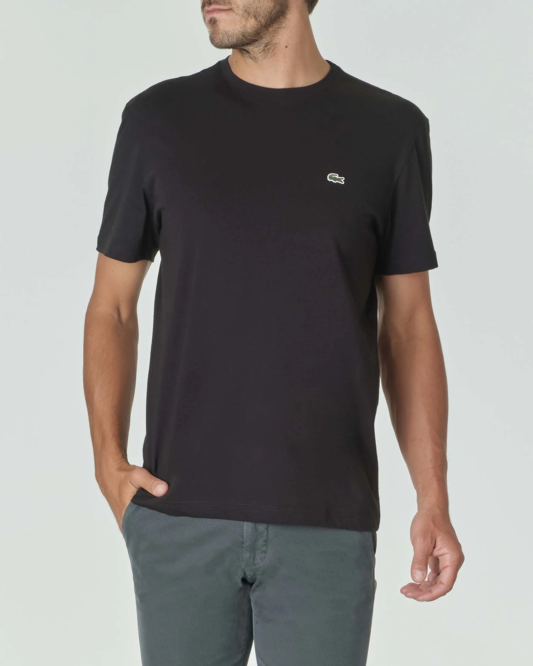 T-shirt nera in puro cotone con logo coccodrillo verde