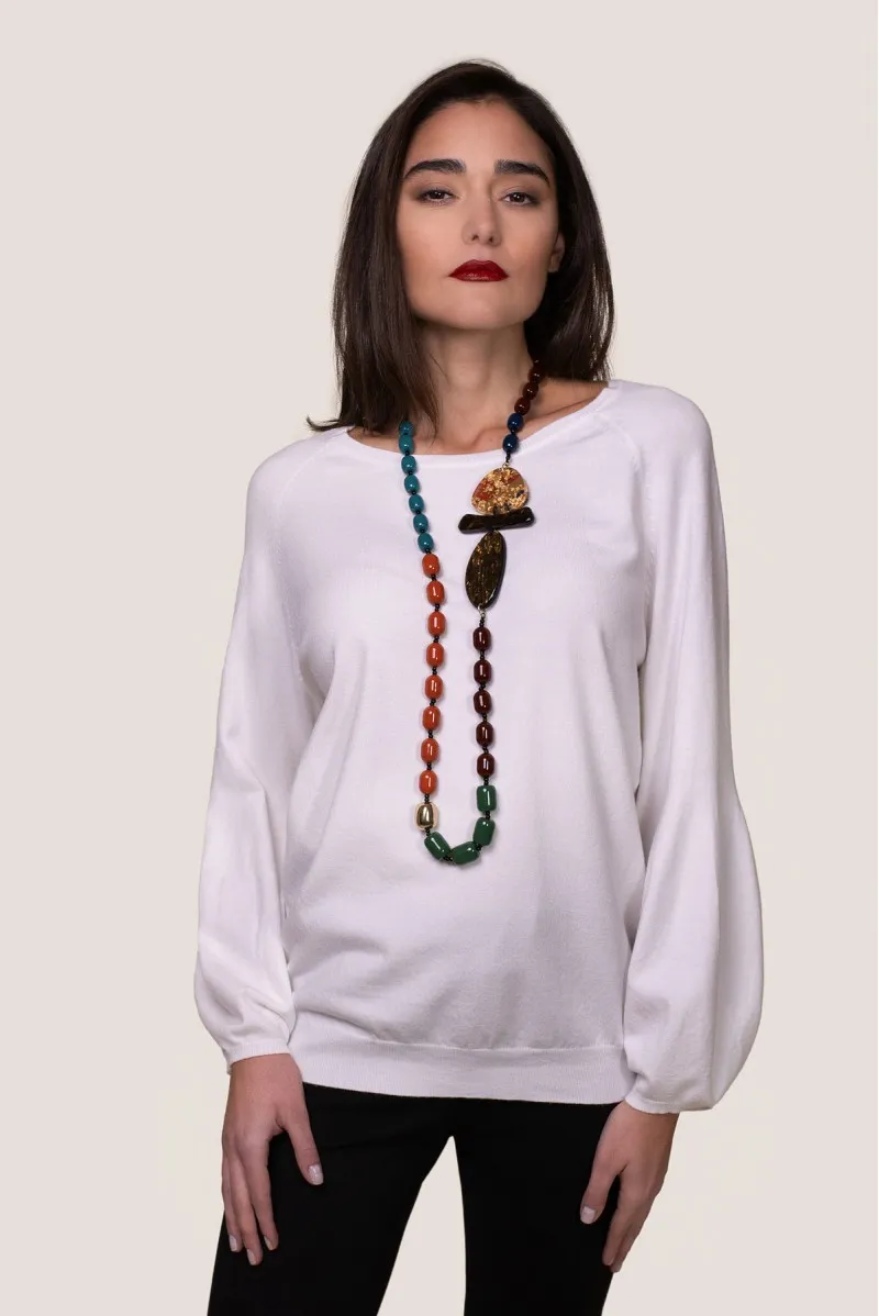 WHITE WISE GIROCOLLO CON MANICA RAGLAN A PALLONCINO - WW19150 