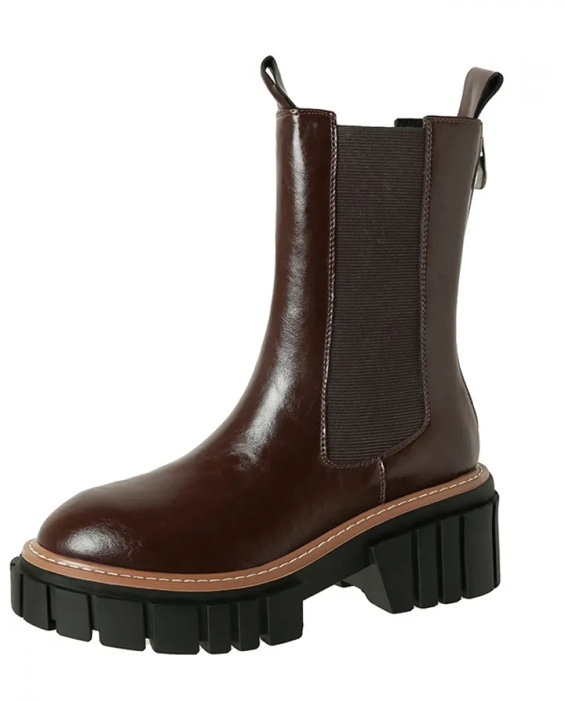 Wholesale British Retro Thick-soled Chimney Boots Casual Round Toe Thick Heel Chelsea Boots Cowhide High Heel Short Boot